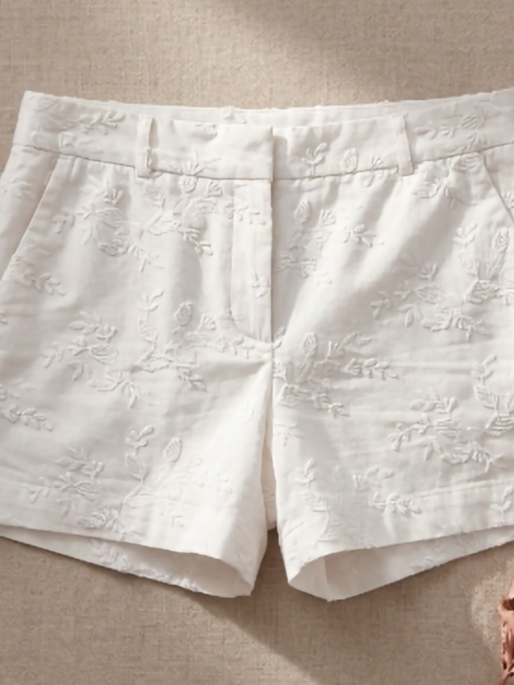 LOFT White Embroidered High-Waist Shorts